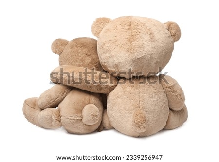 Cute teddy bears isolated on white, back view Royalty-Free Stock Photo #2339256947
