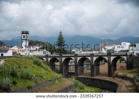 Municipality, Central square of Ribeira Grande and the Bridge Ponte dos Oito Arcos, at Sao Miguel Island, Azores, Portugal. Royalty-Free Stock Photo #2339267257
