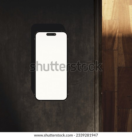 Cool dark smartphone mockup screen laying on the dark wooden table for your design. Template for infographics or presentation UI design interface
