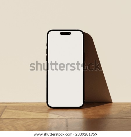 minimalist smartphone mockup screen leaning on the wall for UI UX app presentation. Modern template for infographics or presentation UI design interface