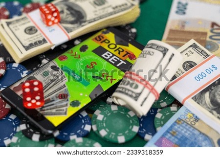 Concept for online casino, gambling, online money games, bets. Smartphone and pretty girl with playing cards in hand. Website header, flyer, poster, template for advertising