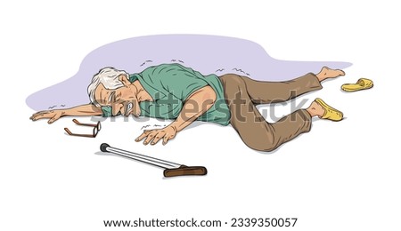 Elderly people who fall and get injured cartoon character. fall prevention illustration, illustration vector cartoon.