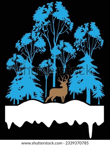 A deer in the woods on a winter night EPS file for cutting machine. You can edit and print this vector art with EPS editor.