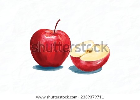 Watercolor hand drawn red apple.  eco natural food fruit illustration on white background Royalty-Free Stock Photo #2339379711