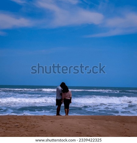 selective focus picture of a couple at a beach. a date with a girlfriend. girlfriend day