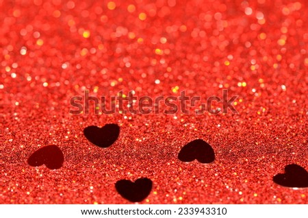 Red hearts with red glittering background / Red Hearts / celebrations, expressions of love, festive