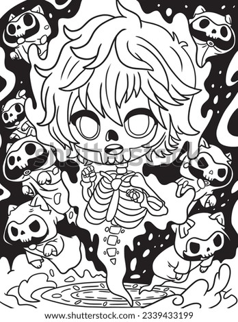 Halloween Adult Coloring Page. Horror Spooky Coloring Page. Line Art Vector. Cute Coloring Page for Kids and Adults.