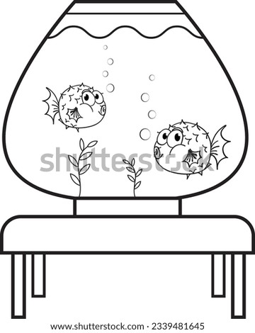 Two fish in a tank on the table silhouetted professionally on a white background