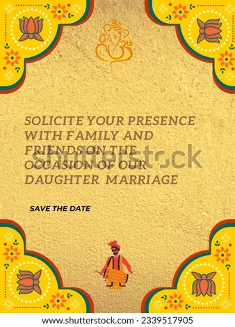 A Luxurious and royal Invitation card template useful for auspicious Indian days, such as House Warming, Puja, Wedding, Engagements, Spiritual activities, etc.