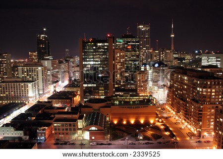 Toronto CN tower and streets at night long exposure