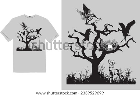 Bird t-shirt Design, Tree and Bird