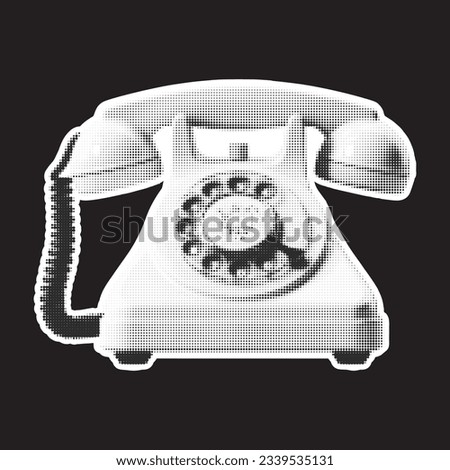 Halftone retro phone. Collage design element in trendy magazine style. Vector illustration with vintage cutout shape.