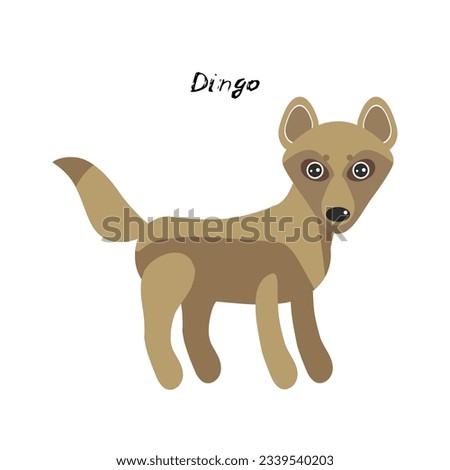 cute Kawaii Australian dingo, isolated on white background. Can be used for cards for preschool children games, learning words.