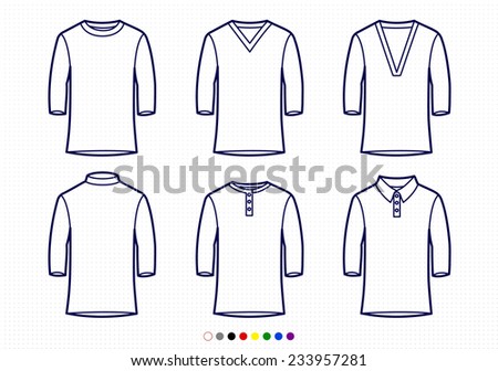 Clothing Pictograms, One Color Outline, Baseball Style T-Shirt Collection