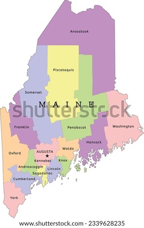 Maine state administrative map with counties. Clored. Vectored. Bright colors Royalty-Free Stock Photo #2339628235