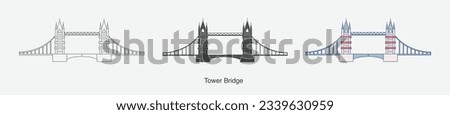 Tower Bridge in London icon in different style vector illustration. Tower Bridge vector icons designed filled, outline, line and stroke style for mobile concept and web design.  Royalty-Free Stock Photo #2339630959