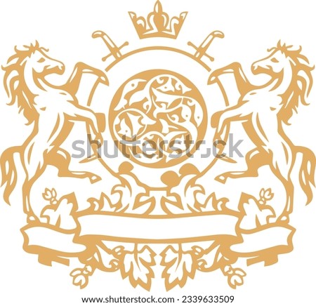 gold heraldic royal emblem logo with gold color