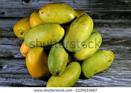 Pile of Egyptian fresh mango fruit with tropical delicacy, mangoes are nutritionally rich fruit with distinctive flavor, smell, taste, selective focus of Taimoor and Alphonso Mango fruit