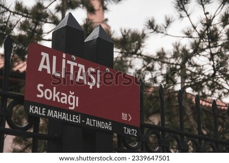 Street name sign for Alitasi sokagi in Ankara, the capital of Turkiye