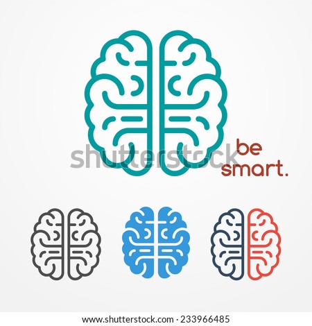 Abstract flat looking human brain logo set in different colors