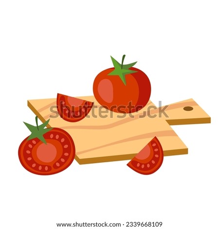tomatoes on a wooden cutting board vector illustration