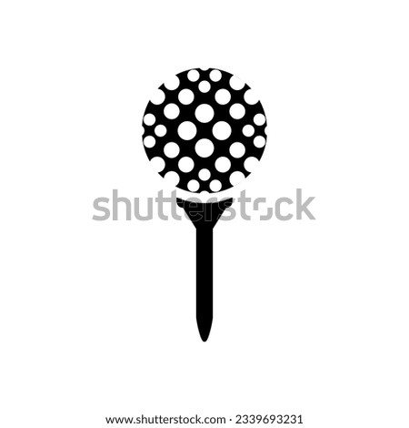 High-quality Golf Ball on Tee Icon in black silhouette vector illustration. Perfect for golf-related projects and sports themes. Detailed design, isolated on white.