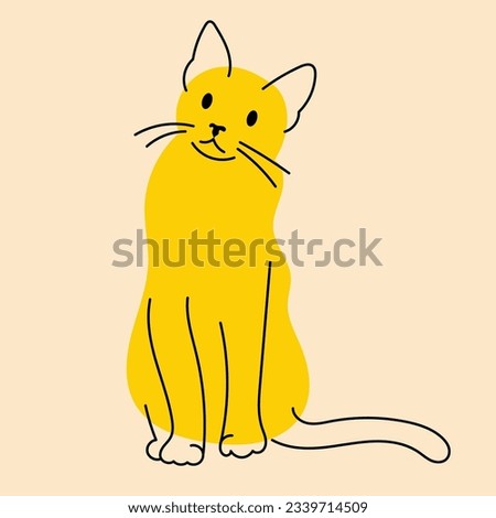 Yellow, fancy cat, kitty. Avatar, badge, poster, logo templates, print. Vector illustration in flat cartoon style