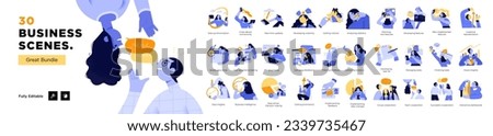 Business Concept illustrations. Mega set. Collection of scenes with men and women taking part in business activities. Vector illustration Royalty-Free Stock Photo #2339735467