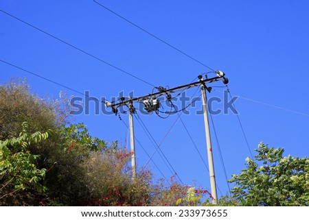 Power facilities under the blue sky, closeup of photo