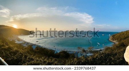 Panoramic picture on the view point at Koh larn, pattaya Thailand during the sunset.