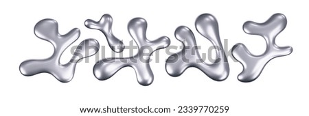 Chrome liquid 3d shapes in y2k style isolated on a white background. Render of 3d metal silver star, flower, heart and melt fluid form in aesthetic futuristic style. 3d vector y2k illustration Royalty-Free Stock Photo #2339770259