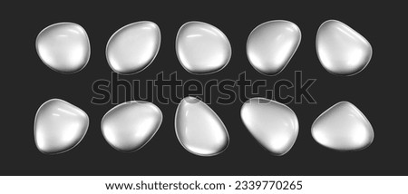 3d chrome liquid shape, set metallic fluid bubbles isolated on black background. Render of 3d abstract, futuristic metal blob with gradient chrome reflection effect. 3d vector geometric illustration Royalty-Free Stock Photo #2339770265