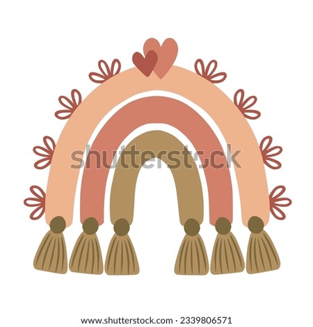 Boho rainbow in a naive children's style. Autumn colored illustration. Rainbow in warm pastel colors. Clipart for the design of greeting cards, invitations, prints, stickers and patterns.