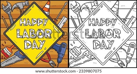 Labor Day Banner Coloring Page Illustration
