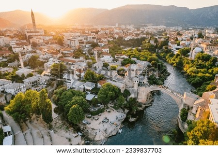 Historical Mostar Bridge known also as Stari Most or Old Bridge in Mostar, Bosnia and Herzegovina Royalty-Free Stock Photo #2339837703