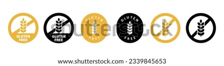 Gluten free sticker, label or template set. Gluten-free icon sign. Diet concept. Healthy eating. Natural and organic foods. Vector set Royalty-Free Stock Photo #2339845653
