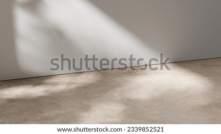 Abstract empty marble floor and wall with sunlight and shadows, luxury background stage place for cosmetic products and advertisement, empty place pedistal platform floor