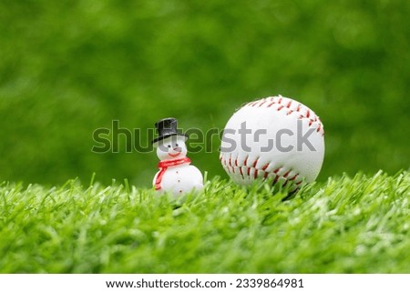 Snowman with baseball on green grass