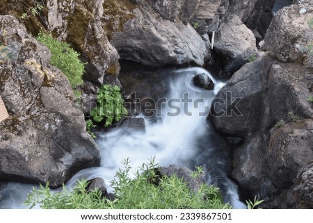 Rugged Rocky Waterfall Landscape, Montgomery Creek Falls, California, USA