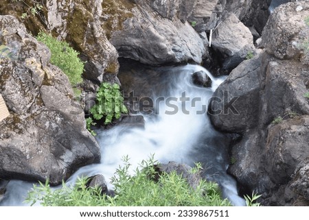 Top of Rocky Waterfall Landscape, Montgomery Creek Falls, California, USA