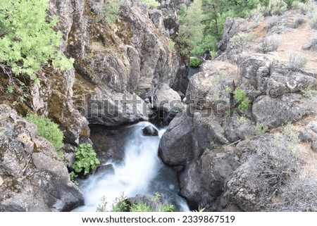 Natural Rocky Waterfall Landscape, Montgomery Creek Falls, California, USA