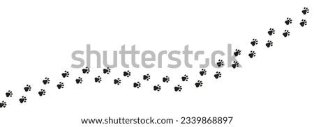 Paw vector foot trail print of cat. Dog, puppy silhouette animal diagonal tracks for t-shirts, backgrounds, child prints and etc.