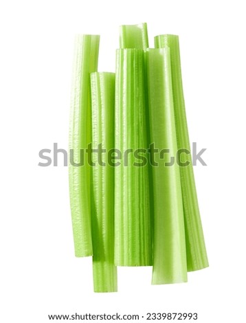 Fresh green celery sticks isolated top view. Royalty-Free Stock Photo #2339872993