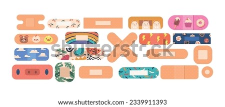 Set Of Plasters, Various Adhesive Bandages And Medical Dressings To Aid In Wound Healing And Protection Royalty-Free Stock Photo #2339911393