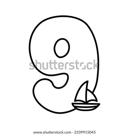 Number nine cartoon vector coloring page