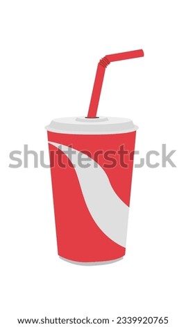 Soda cup vector set. Paper cup of soda with red straw. Cinema concept. Flat vector illustration in cartoon style, isolated on white background. Beverage cup.  Paper waste.