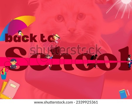 back to school banner with pink background where acute cat with her bag ready for school