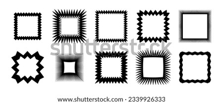 Zig zag edge square frames collection. Jagged shapes set. Black graphic design elements for decoration, banner, poster, template, sticker, badge. Vector bundle Royalty-Free Stock Photo #2339926333