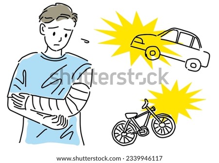 a man injured his arm hand in a traffic accident drawing illustration, vector Royalty-Free Stock Photo #2339946117