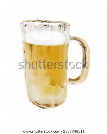 a photography of a glass of beer with a white background, there is a glass of beer with a handle on a white background.